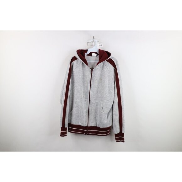 Vtg 70s Streetwear Mens Large Blank Striped Triblend Full Zip Hoodie Sweatshirt